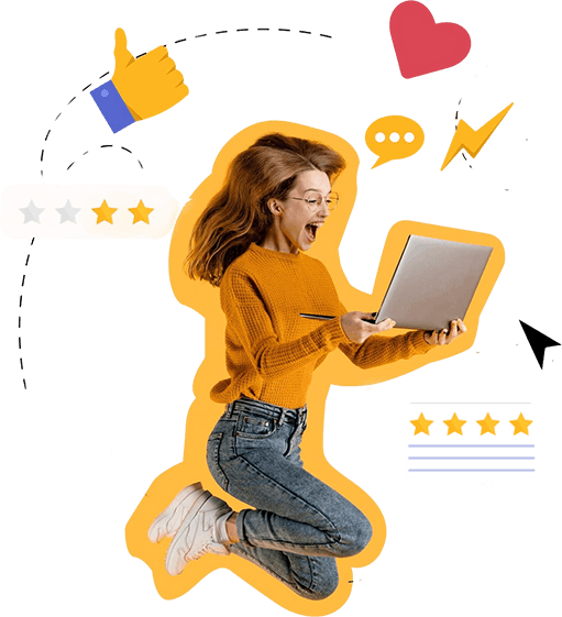 Freudige Frau mit Laptop